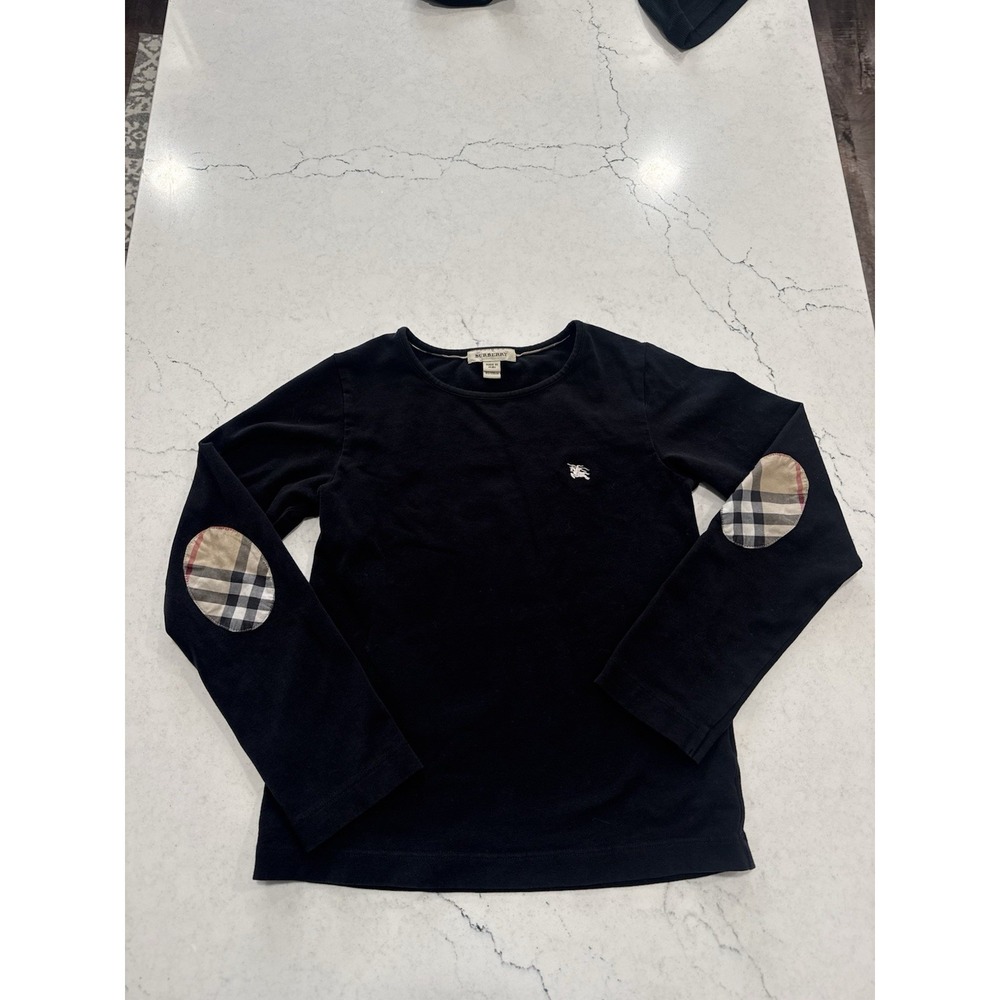 Burberry Girls Elbow Patch Black Cotton Long Sleeve Shirt Size 8y
